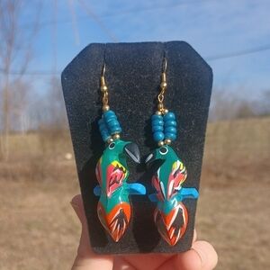 Wooden Parrot Earrings